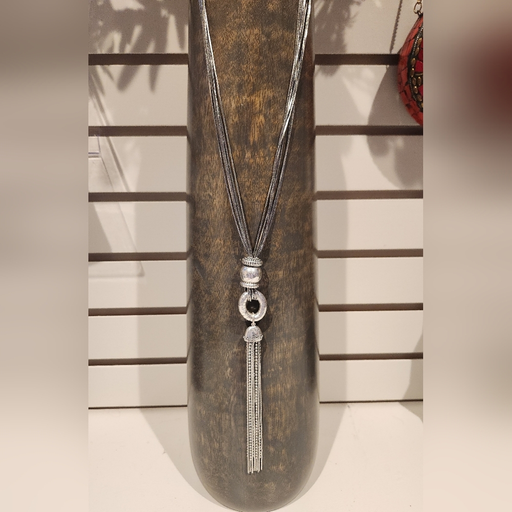 Chico's Silver Necklace with Tassel Pendant